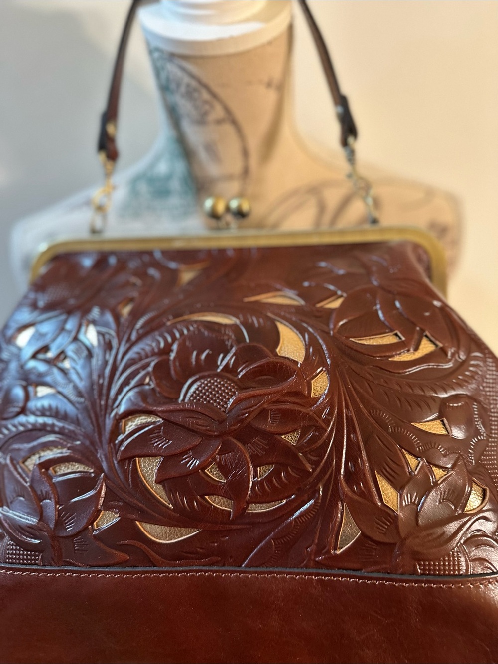 Patricia Nash Brown Floral Embossed Leather Large Clutch